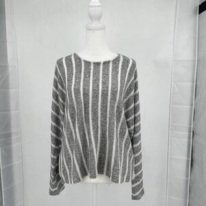Final Touch Women's Striped Knit Sweater Gray White Soft Cozy Boxy Drop Shoulder